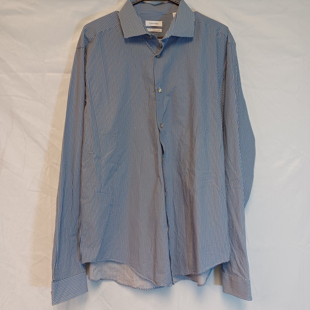 Mens Calvin Klein Slim Fit  Long Sleeve Shirt XL Blue 34/35‎ Chest 4 Way Stretch
